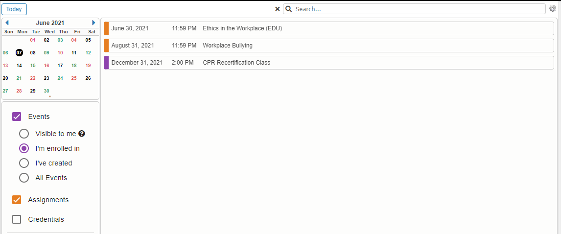 Calendar: Search