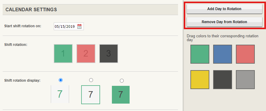Calendar Settings / Edit Shift Pattern