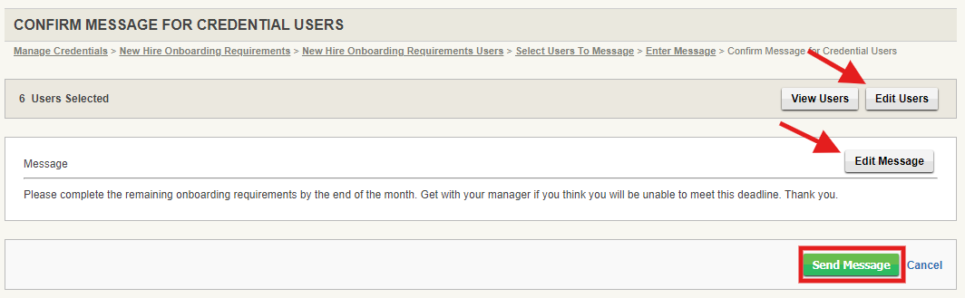 Sending messages from a credential