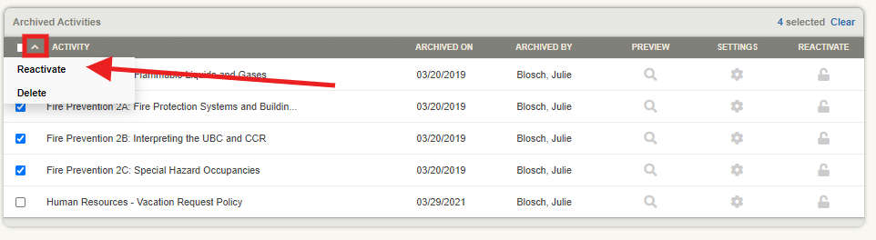 Reactivating Archived Activities