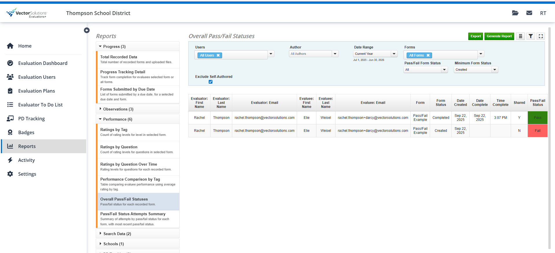 Pass/Fail Reports